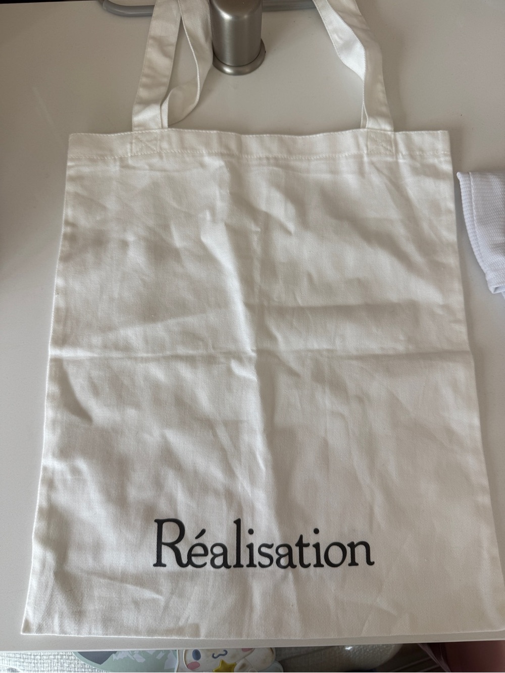 Realisation Par White Canvas Tote with Black Logo